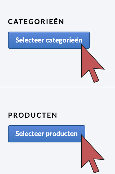 Geeft de knoppen Producten selecteren en Categorie selecteren我们pijlen会面。