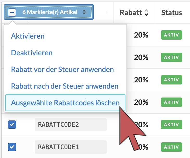 Zeigt杯Pfeil, der uber der选项„schwebt Mehrfach-Loschen”。